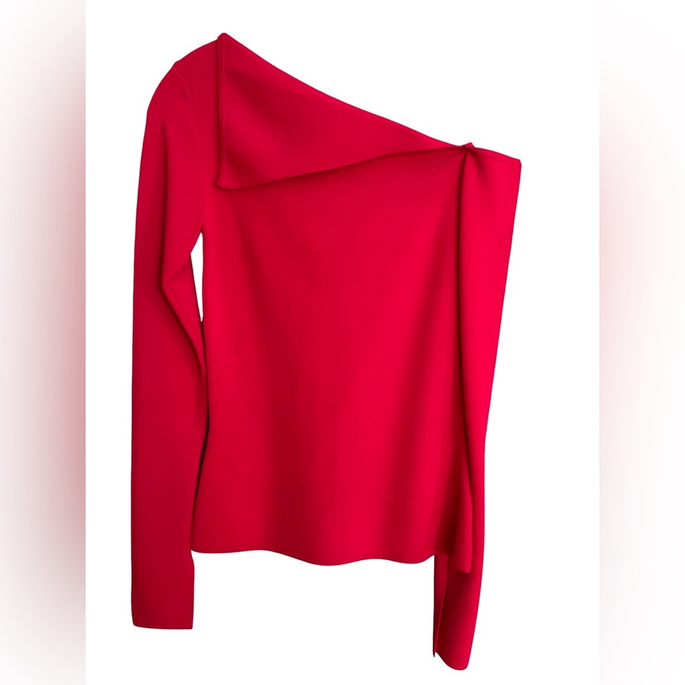 Bailey 44 One-Shoulder Red Ribbed Long-Sleeve Top - Picture 7 of 9